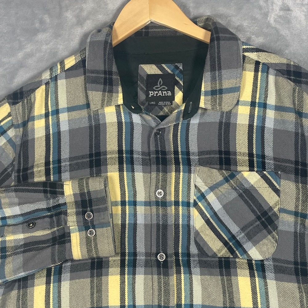 Prana Plaid Flannel Shirt Organic Cotton Long Sleeve Button Up Men's LRG